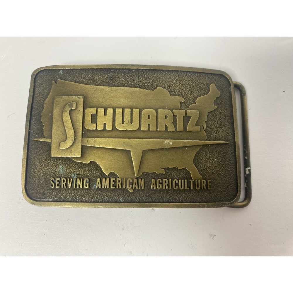 Schwartz Serving American Agriculture Brass  Farmers Belt Buckle‎ Advertising